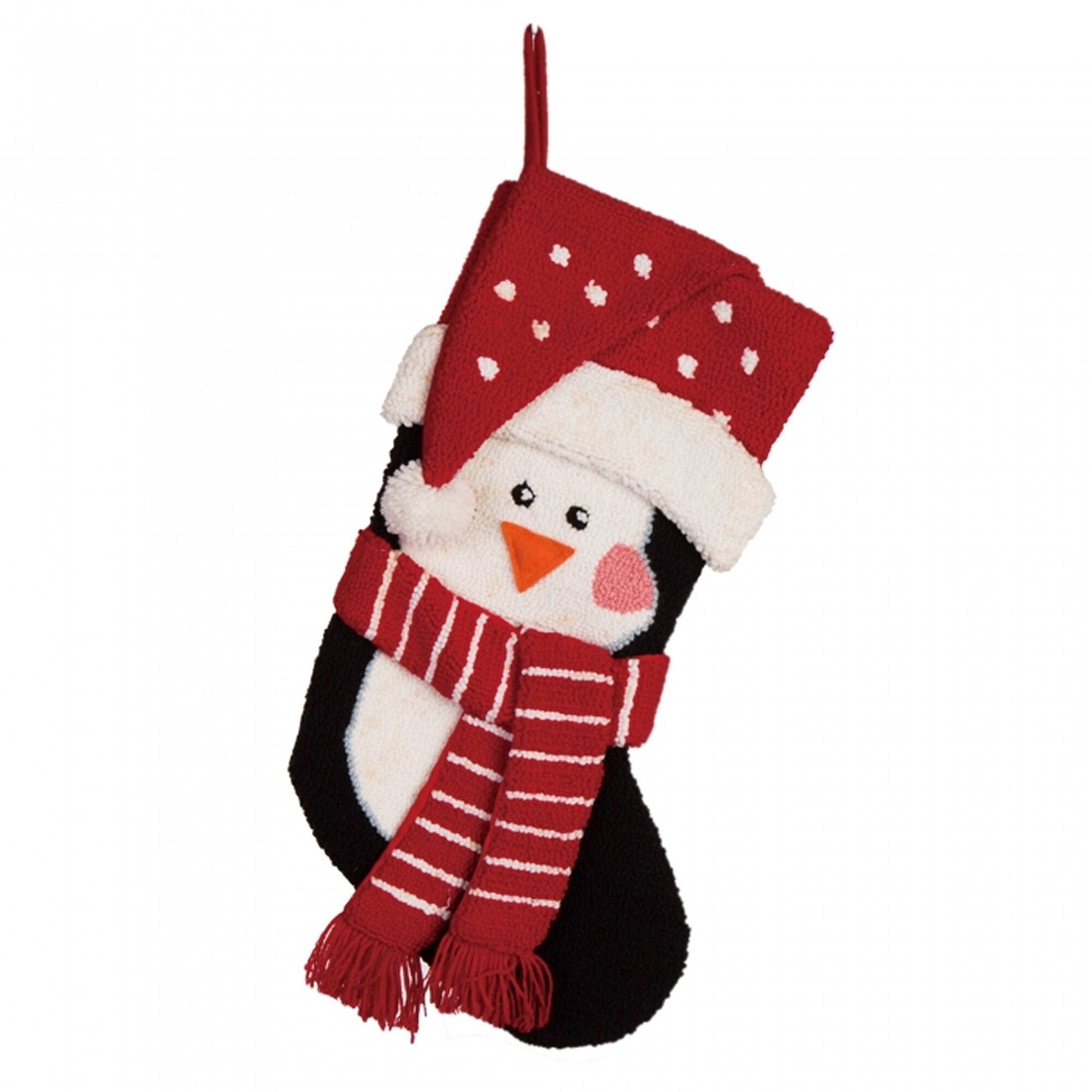 Glitzhome® 18.9" 3D Penguin & Reindeer Hooked Stockings, 2ct.